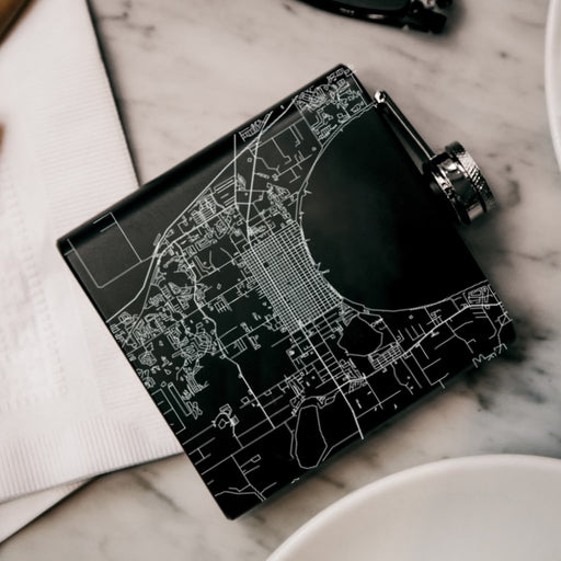 St. Cloud Florida Custom Engraved City Map Inscription Coordinates on 6oz Stainless Steel Flask in Black