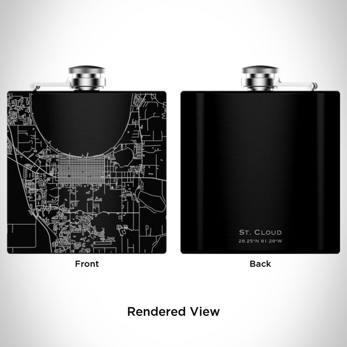 Rendered View of St. Cloud Florida Map Engraving on 6oz Stainless Steel Flask in Black