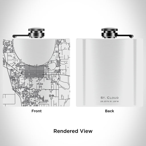 Rendered View of St. Cloud Florida Map Engraving on 6oz Stainless Steel Flask in White