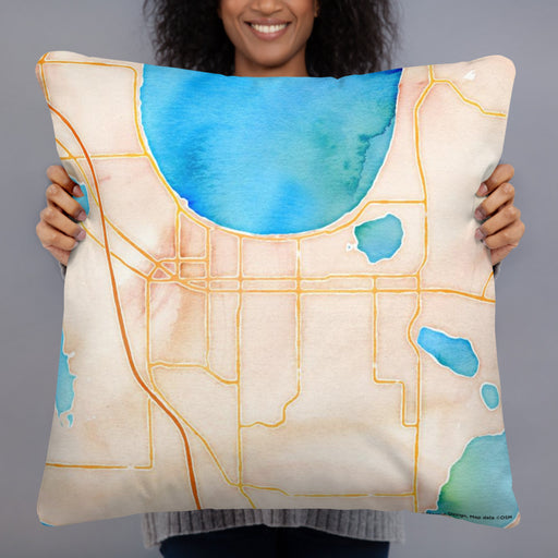 Person holding 22x22 Custom St. Cloud Florida Map Throw Pillow in Watercolor