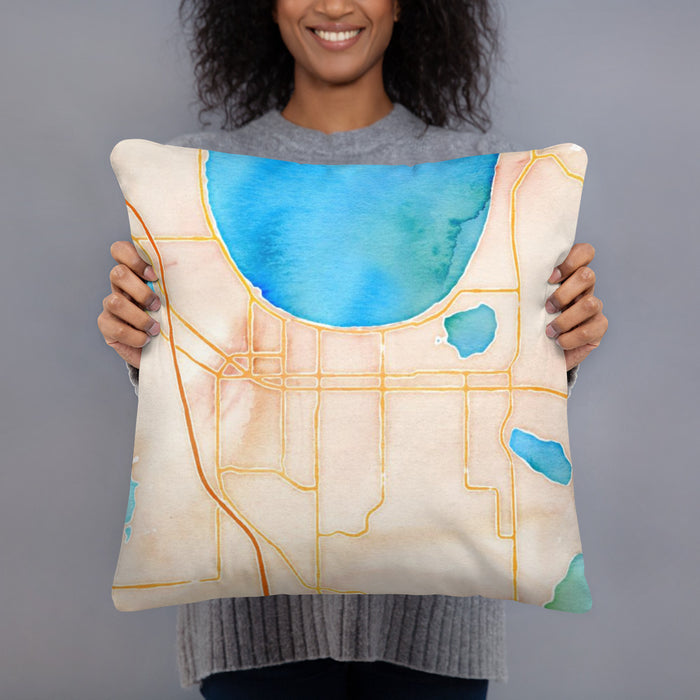Person holding 18x18 Custom St. Cloud Florida Map Throw Pillow in Watercolor