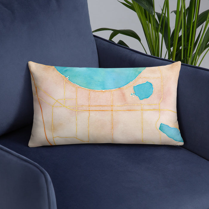 Custom St. Cloud Florida Map Throw Pillow in Watercolor on Blue Colored Chair
