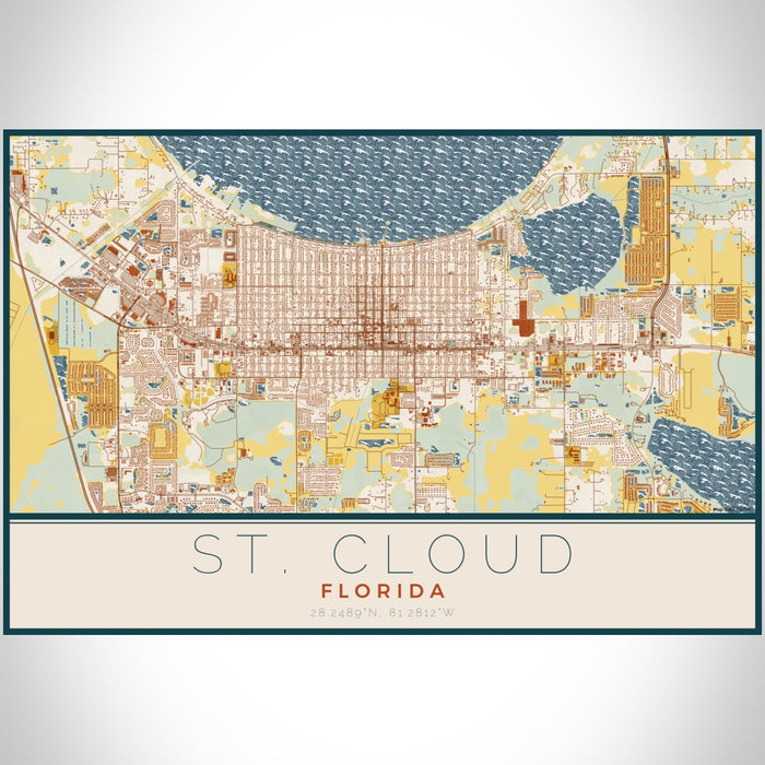 St. Cloud Florida Map Print Landscape Orientation in Woodblock Style With Shaded Background