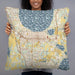 Person holding 22x22 Custom St. Cloud Florida Map Throw Pillow in Woodblock