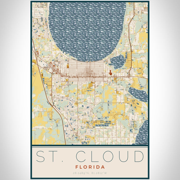 St. Cloud Florida Map Print Portrait Orientation in Woodblock Style With Shaded Background