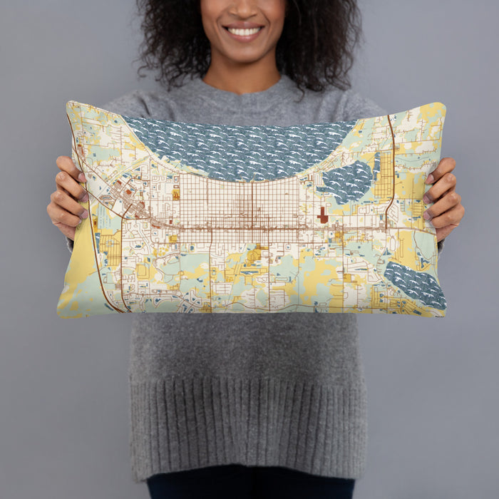Person holding 20x12 Custom St. Cloud Florida Map Throw Pillow in Woodblock