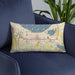 Custom St. Cloud Florida Map Throw Pillow in Woodblock on Blue Colored Chair