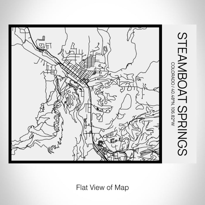 Rendered View of Steamboat Springs Colorado Map on 20oz Stainless Steel Insulated Bottle with Bamboo Top in Matte White with printed Tactile Lines Map in Black