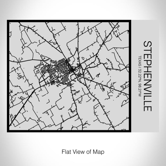 Rendered View of Stephenville Texas Map on 20oz Stainless Steel Insulated Bottle with Bamboo Top with printed Tactile Lines Map in Black