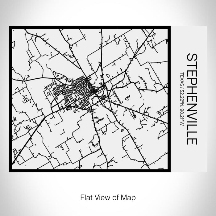 Rendered View of Stephenville Texas Map on 20oz Stainless Steel Insulated Bottle with Bamboo Top in Matte White with printed Tactile Lines Map in Black