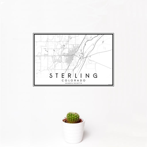 12x18 Sterling Colorado Map Print Landscape Orientation in Classic Style With Small Cactus Plant in White Planter