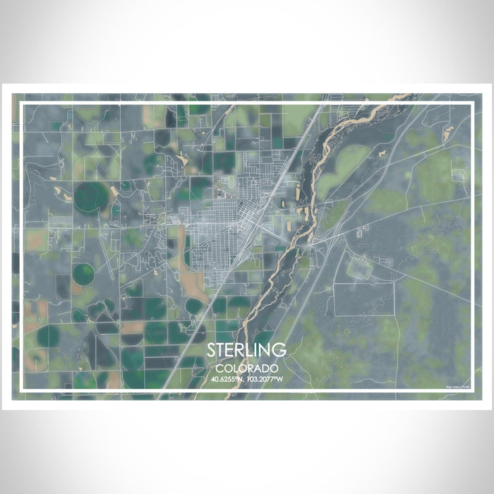 Sterling Colorado Map Print Landscape Orientation in Afternoon Style With Shaded Background