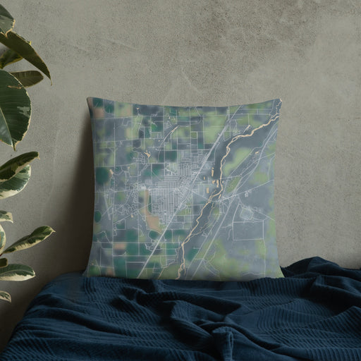 Custom Sterling Colorado Map Throw Pillow in Afternoon on Bedding Against Wall