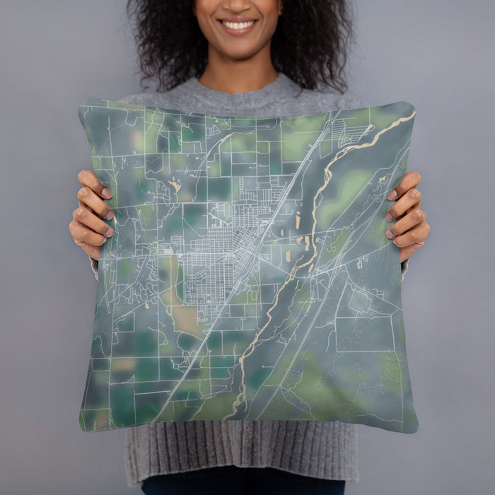 Person holding 18x18 Custom Sterling Colorado Map Throw Pillow in Afternoon
