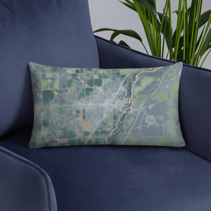 Custom Sterling Colorado Map Throw Pillow in Afternoon on Blue Colored Chair