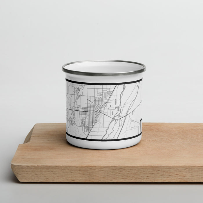 Front View Custom Sterling Colorado Map Enamel Mug in Classic on Cutting Board