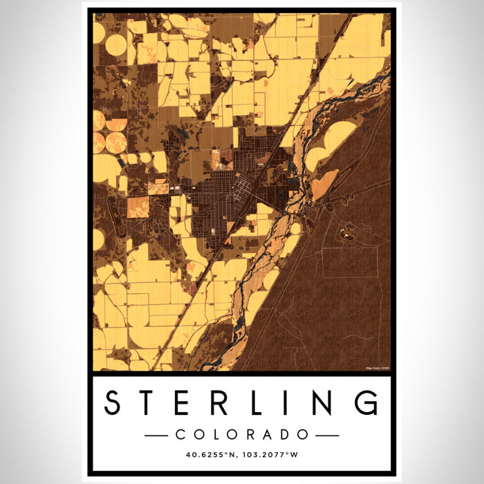 Sterling Colorado Map Print Portrait Orientation in Ember Style With Shaded Background