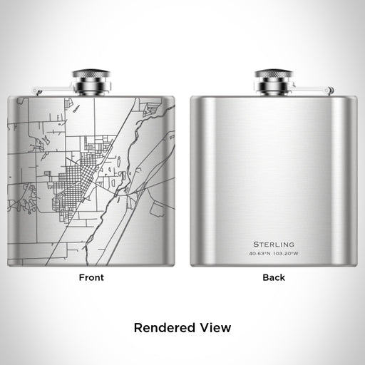 Rendered View of Sterling Colorado Map Engraving on 6oz Stainless Steel Flask