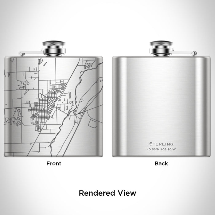 Rendered View of Sterling Colorado Map Engraving on 6oz Stainless Steel Flask