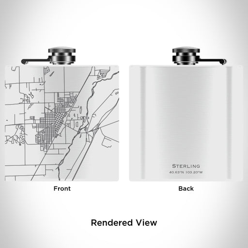 Rendered View of Sterling Colorado Map Engraving on 6oz Stainless Steel Flask in White
