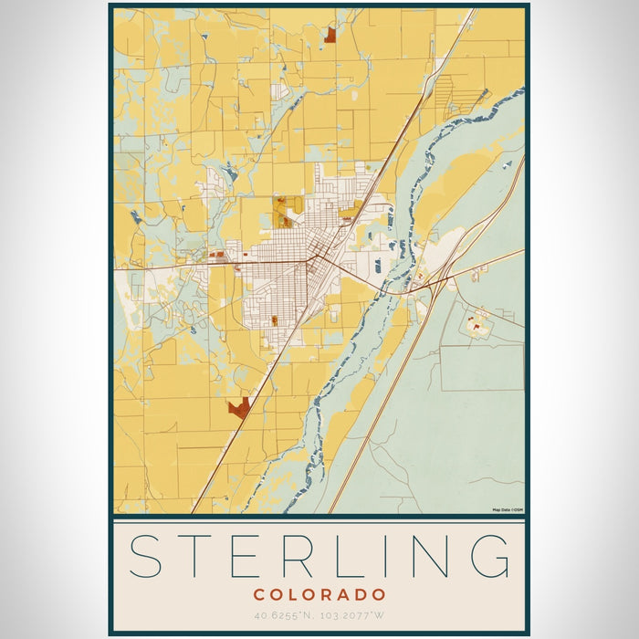 Sterling Colorado Map Print Portrait Orientation in Woodblock Style With Shaded Background