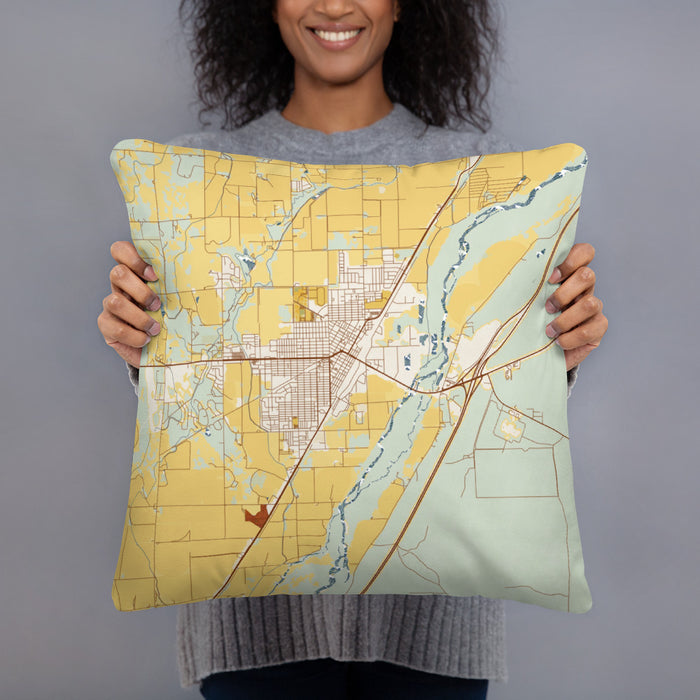 Person holding 18x18 Custom Sterling Colorado Map Throw Pillow in Woodblock