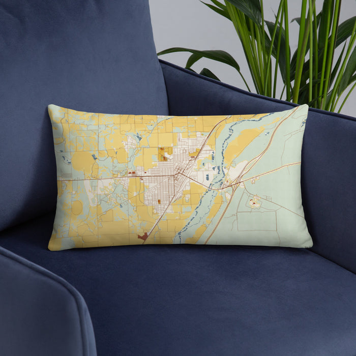 Custom Sterling Colorado Map Throw Pillow in Woodblock on Blue Colored Chair