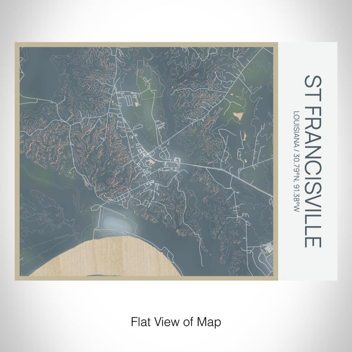 Rendered View of St Francisville Louisiana Map on 20oz Stainless Steel Insulated Bottle with Bamboo Top with printed afternoon style map