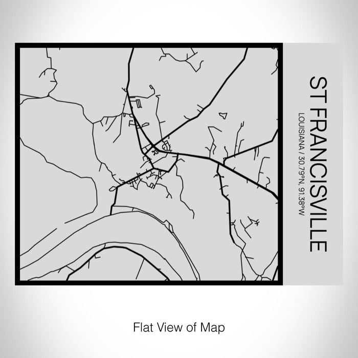 Rendered View of St Francisville Louisiana Map on 20oz Stainless Steel Insulated Bottle with Bamboo Top with printed Tactile Lines Map in Black