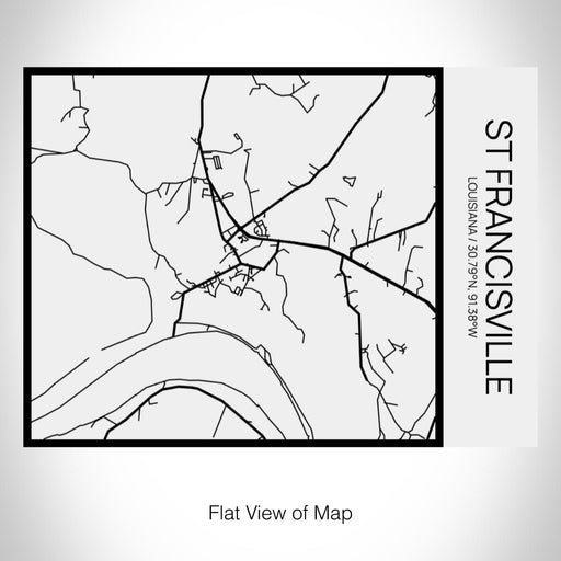 Rendered View of St Francisville Louisiana Map on 20oz Stainless Steel Insulated Bottle with Bamboo Top in Matte White with printed Tactile Lines Map in Black