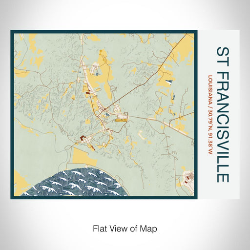 Rendered View of St Francisville Louisiana Map on 20oz Stainless Steel Insulated Bottle with Bamboo Top with printed woodblock style map