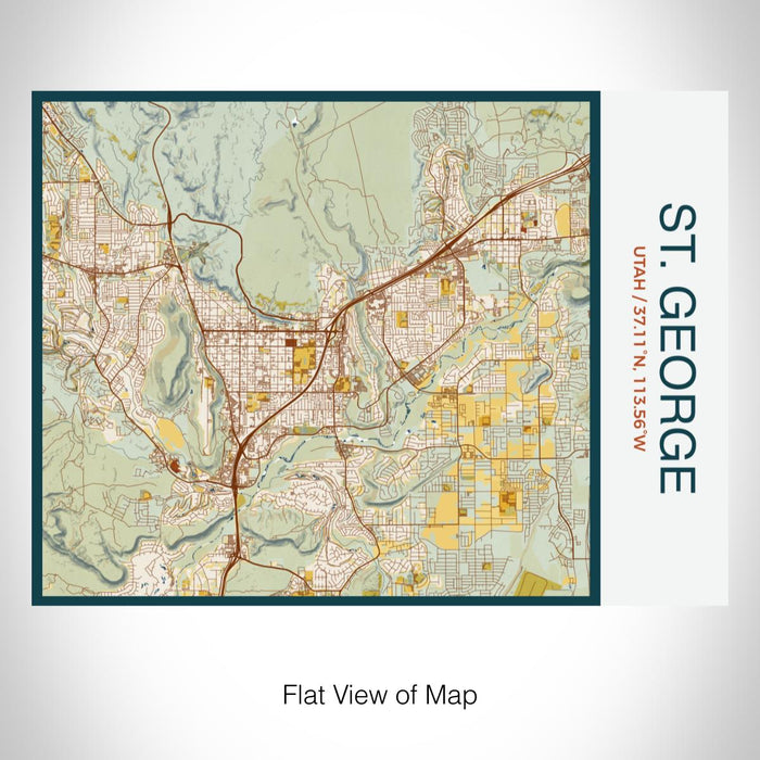Rendered View of St. George Utah Map on 20oz Stainless Steel Insulated Bottle with Bamboo Top with printed woodblock style map