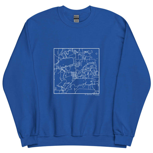 St. Germain Wisconsin  Map Unisex Crewneck Sweater with City inscription in Royal Blue