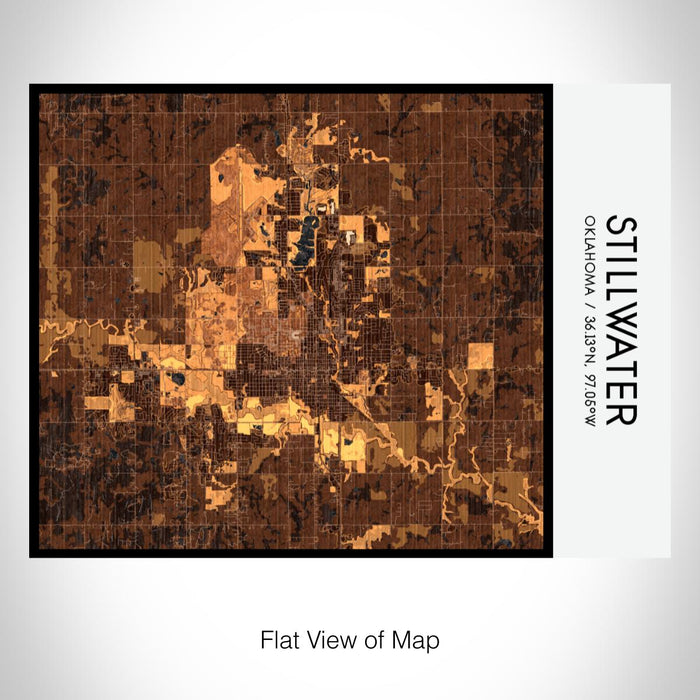 Rendered View of Stillwater Oklahoma Map on 20oz Stainless Steel Insulated Bottle with Bamboo Top with printed ember style map