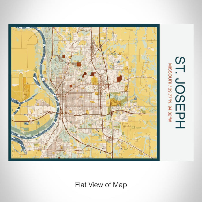 Rendered View of St. Joseph Missouri Map on 20oz Stainless Steel Insulated Bottle with Bamboo Top with printed woodblock style map
