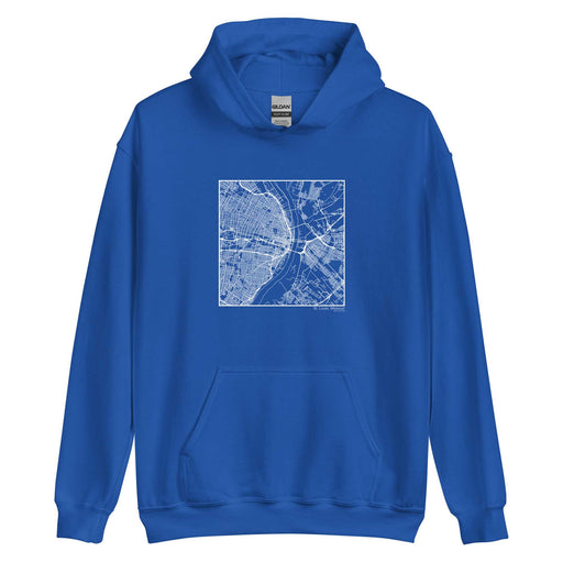 St. Louis Missouri  Map Unisex Hoodie Sweater with City inscription in Royal Blue