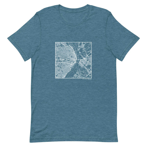 St. Louis Missouri  Map Unisex T-Shirt with City inscription in Heather Teal