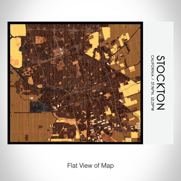 Rendered View of Stockton California Map on 20oz Stainless Steel Insulated Bottle with Bamboo Top with printed ember style map