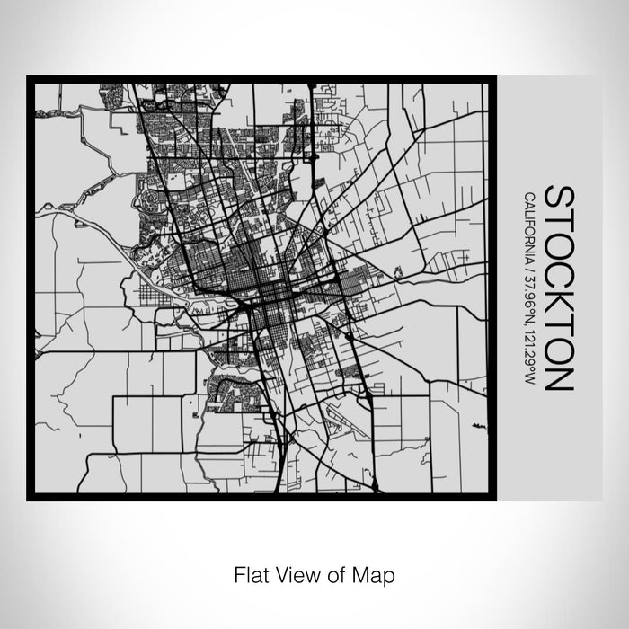Rendered View of Stockton California Map on 20oz Stainless Steel Insulated Bottle with Bamboo Top with printed Tactile Lines Map in Black