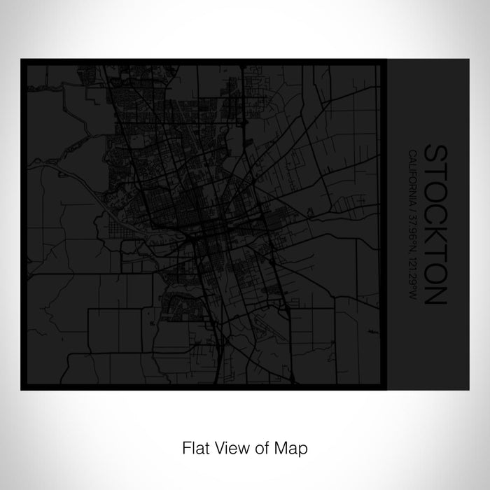 Rendered View of Stockton California Map on 20oz Stainless Steel Insulated Bottle with Bamboo Top in Matte Black with printed Tactile Lines Map in Black