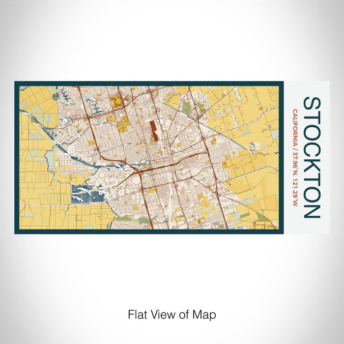 Rendered View of Stockton California Map on 17oz Stainless Steel Insulated Bottle with printed woodblock style map