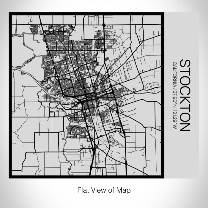 Rendered View of Stockton California Map on 17oz Stainless Steel Insulated Tumbler in Tactile Lines with Succulent in Background