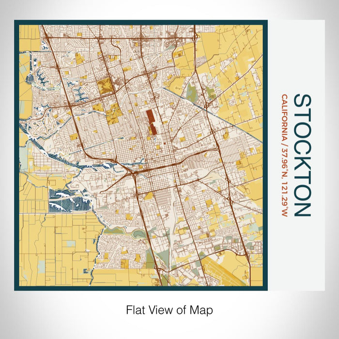 Rendered View of Stockton California Map on 17oz Stainless Steel Insulated Tumbler in Woodblock Map Style