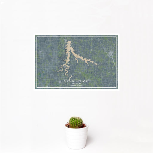 12x18 Stockton Lake Missouri Map Print Landscape Orientation in Afternoon Style With Small Cactus Plant in White Planter