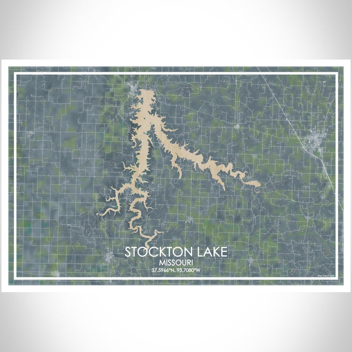 Stockton Lake Missouri Map Print Landscape Orientation in Afternoon Style With Shaded Background