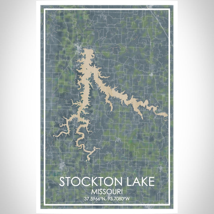 Stockton Lake Missouri Map Print Portrait Orientation in Afternoon Style With Shaded Background