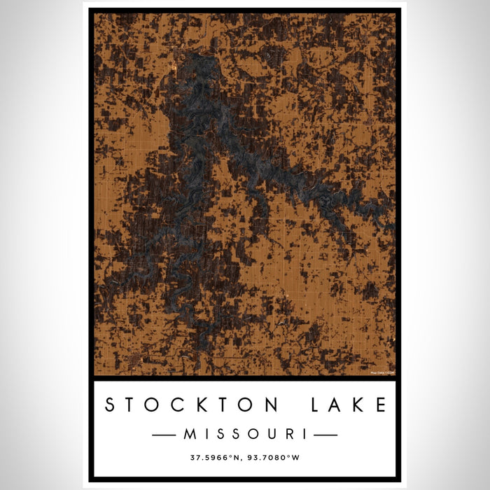 Stockton Lake Missouri Map Print Portrait Orientation in Ember Style With Shaded Background