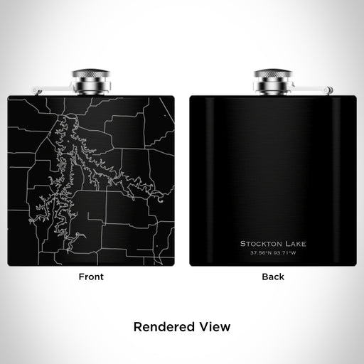 Rendered View of Stockton Lake Missouri Map Engraving on 6oz Stainless Steel Flask in Black