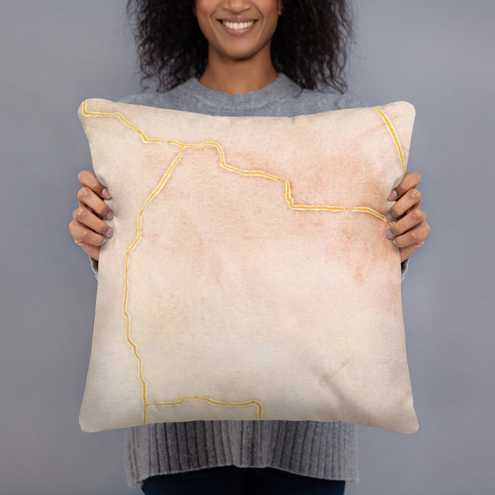 Person holding 18x18 Custom Stockton Lake Missouri Map Throw Pillow in Watercolor