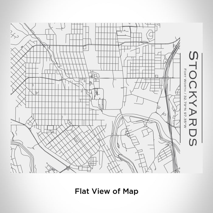 Rendered View of Stockyards Fort Worth Map Engraving on 20oz Stainless Steel Insulated Bottle with Bamboo Top in White